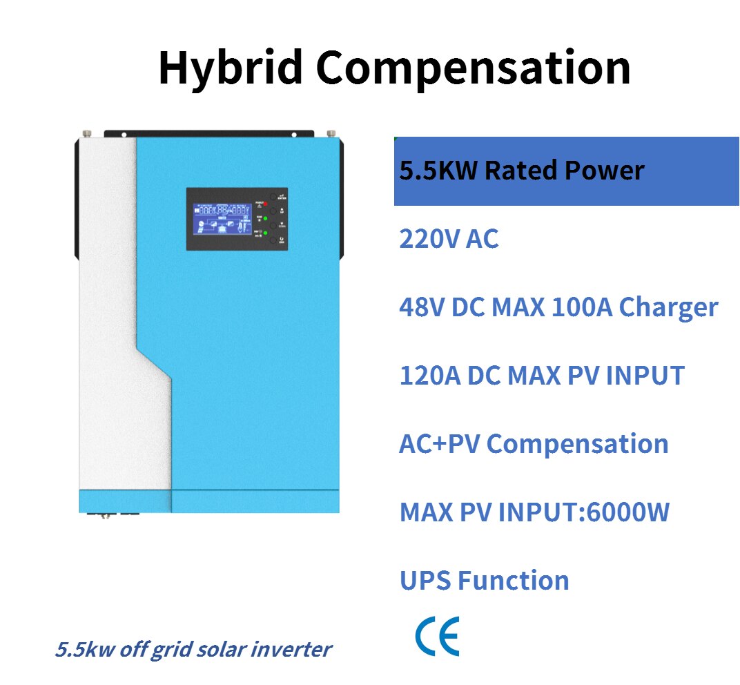Daxtromn 5.5KW Hybrid Soalr Inverter MPPT 100A 450VDC PV Input 220VAC 48VDC Pure Sine Hybrid Inverter With WiFI Solar Inversor