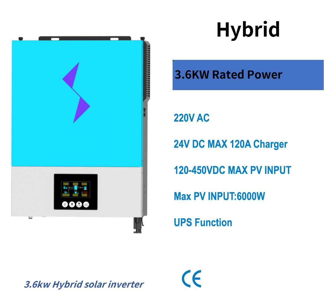 Hybrid Solar Inverter 3,6 KW Grid-gebunden &amp; Off Grid 24v Batterie 120A DC 6000w PV Eingang 90VDC-450VDC Eingang