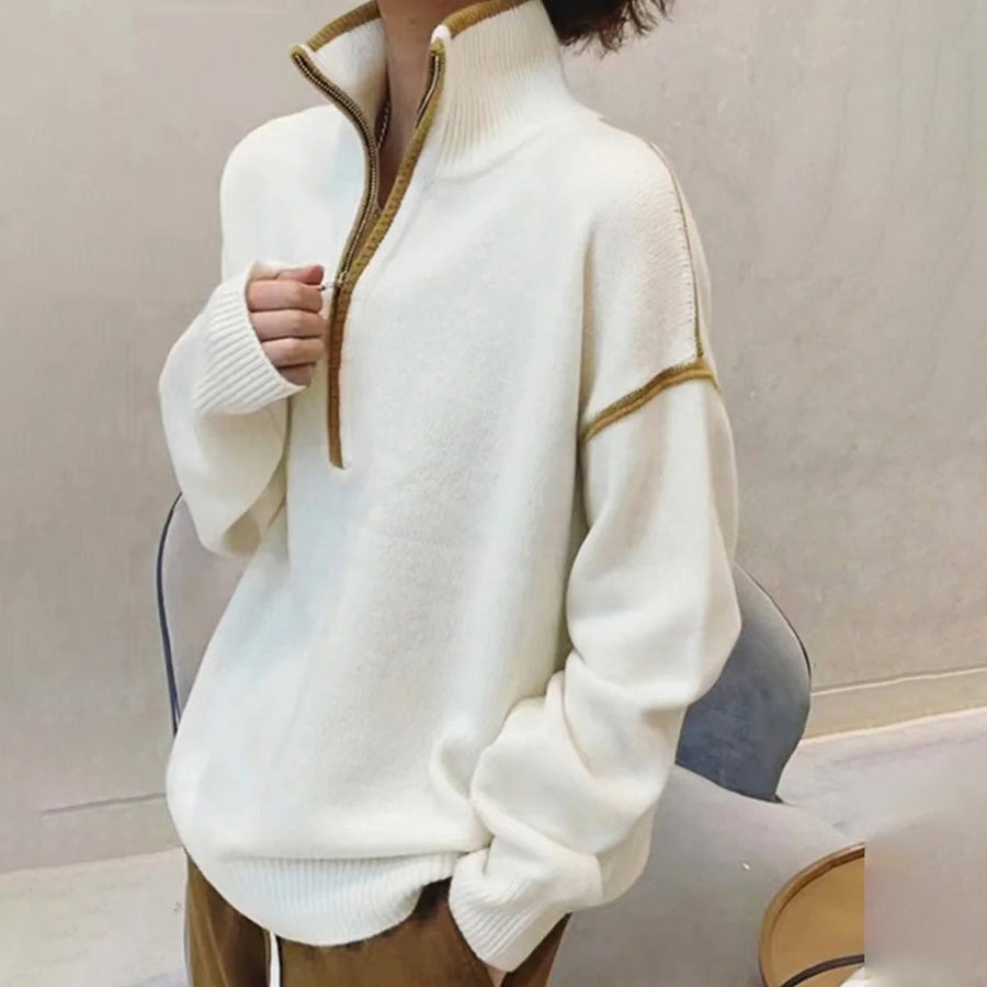 Women White Long Sleeve Plain Sweater