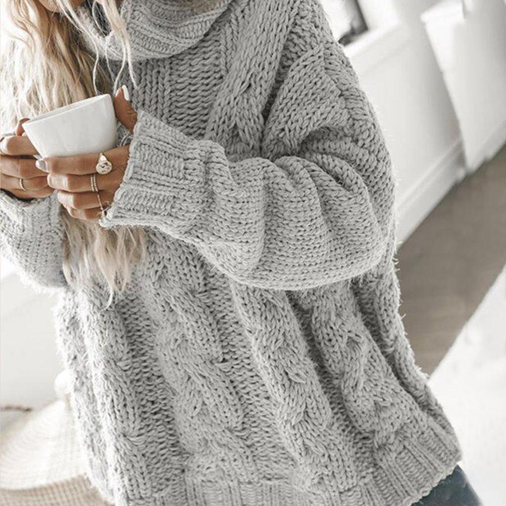 Aspen Knit Sweater Women Medium Gray Turtleneck Long Sleeve Cotton Ribbed Casual Sweater