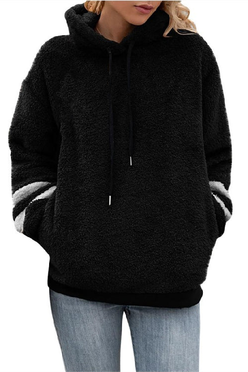 Oversized Long Sleeve Hooded Women's Plush Sweater Jacket