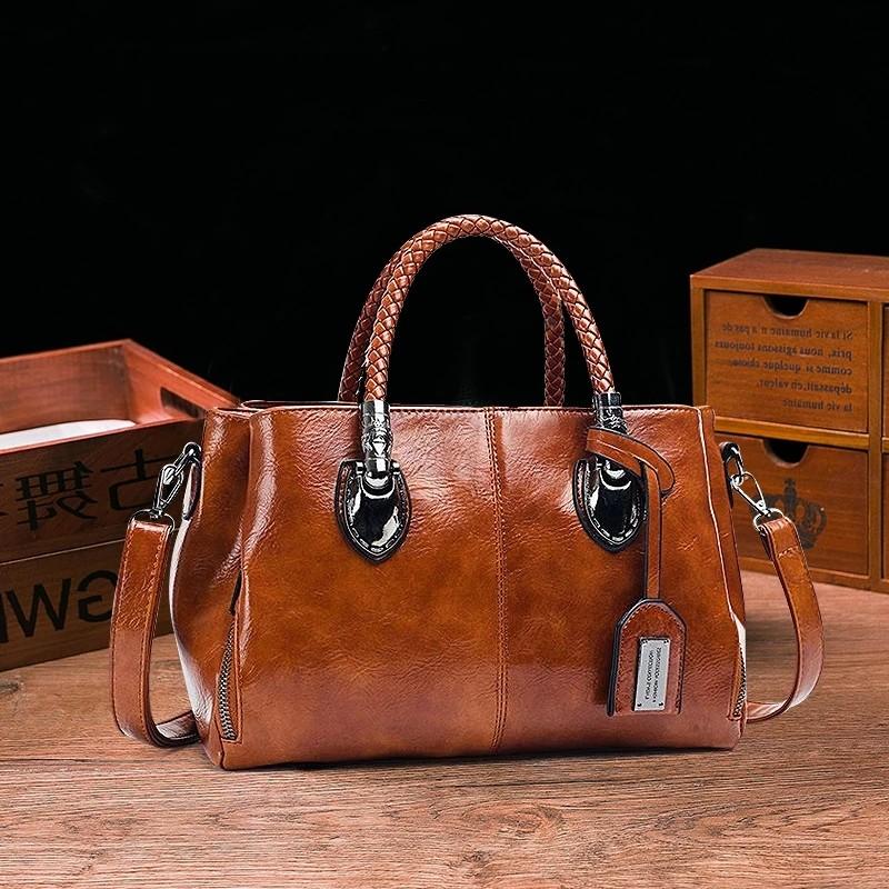 Bolsa de ombro tripla Boston vintage de couro encerado e oleado para mulheres-This With This 