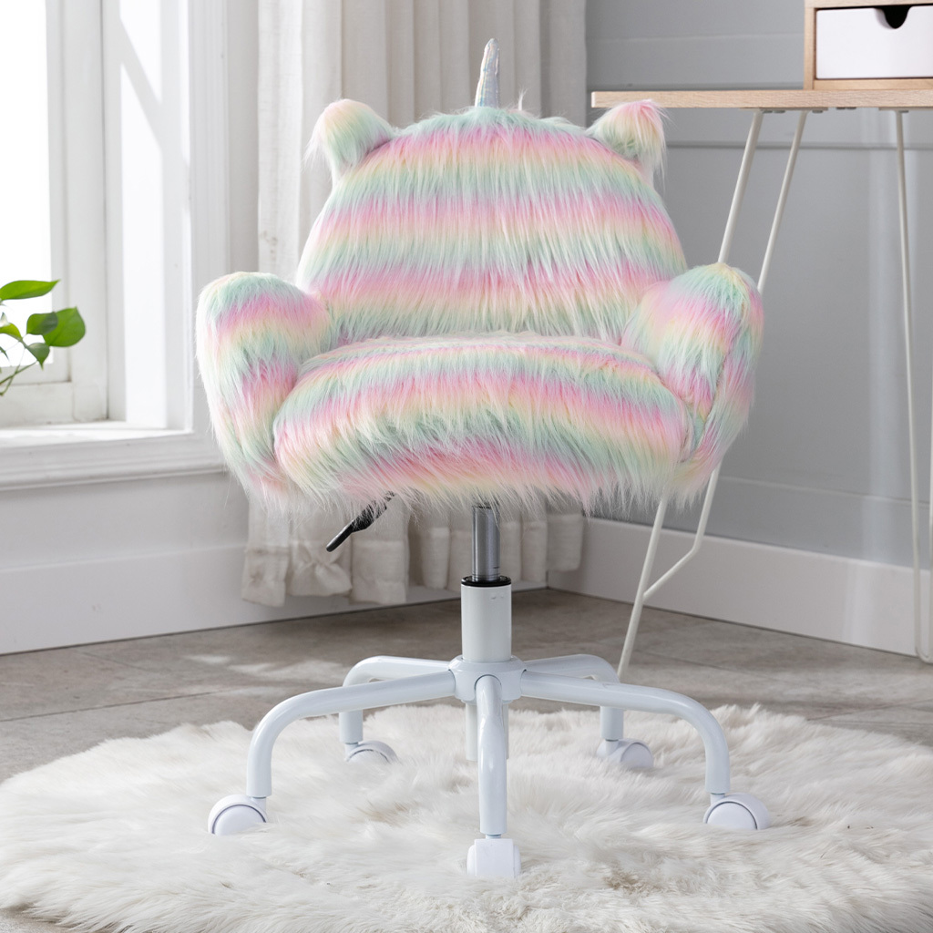 Unicorn Fuzzy Kid Desk Chair Study Vanity Swivel for Girls Room