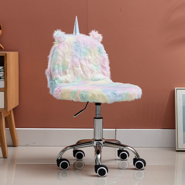 Unicorn Fuzzy Kid Desk Chair Study Vanity Swivel for Girls Room