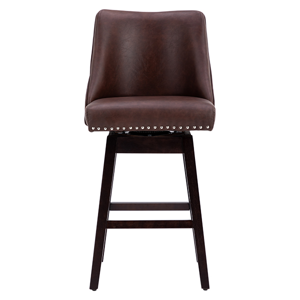 Branxton 27" Leather Counter Bar Stool (Set of 2)-Daya Lane-Modern,DR,Wood,Dark Wood,Leather,Dining Chairs,mid century modern,button tufted,CS,nails