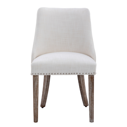 Eloise Linen Dining Chairs (Set of 2)-Daya Lane-farmhouse,DR,mid century modern,Dining Chairs,Dark Wood,Wood,Fabric,button tufted,nails,DC