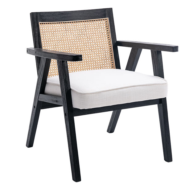 Upholstered Cane Lounge Chair