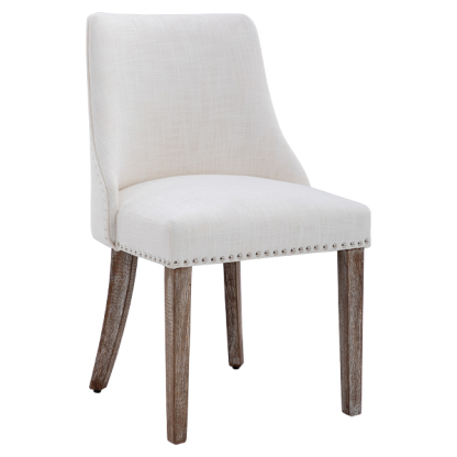 Eloise Linen Dining Chairs (Set of 2)-Daya Lane-farmhouse,DR,mid century modern,Dining Chairs,Dark Wood,Wood,Fabric,button tufted,nails,DC
