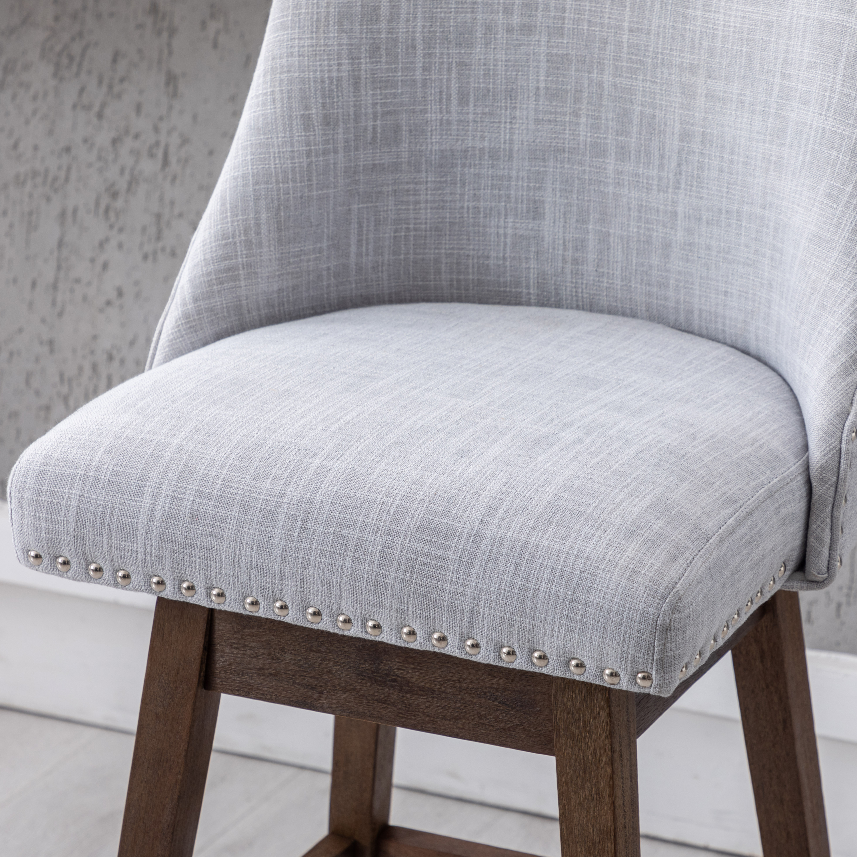Branxton 27" Linen Counter Bar Stool (Set of 2)-Daya Lane-Modern,DR,Wood,Dark Wood,Dining Chairs,Stools & Bar Stools,Fabric,button tufted,CS,nails,farmhouse