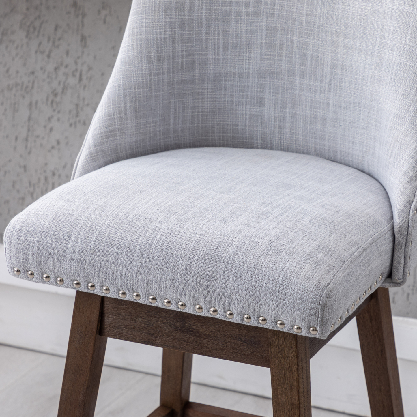 Branxton 27" Linen Counter Bar Stool (Set of 2)-Daya Lane-Modern,DR,Wood,Dark Wood,Dining Chairs,Stools & Bar Stools,Fabric,button tufted,CS,nails,farmhouse