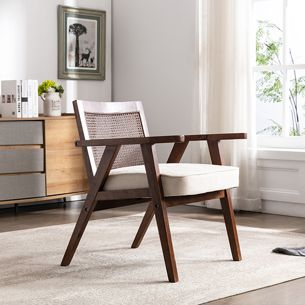 Upholstered Cane Lounge Chair