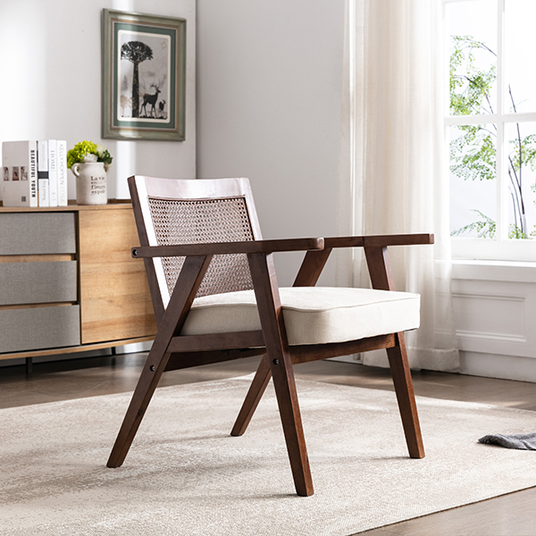 Upholstered Cane Lounge Chair