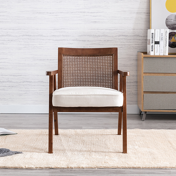 Upholstered Cane Lounge Chair