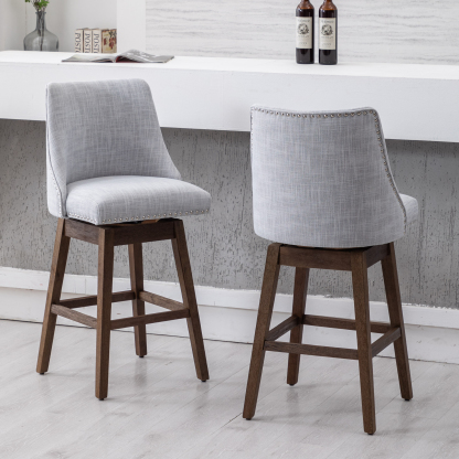 Branxton 27" Linen Counter Bar Stool (Set of 2)-Daya Lane-Modern,DR,Wood,Dark Wood,Dining Chairs,Stools & Bar Stools,Fabric,button tufted,CS,nails,farmhouse