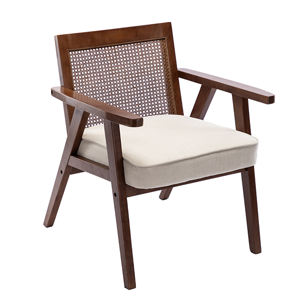 Upholstered Cane Lounge Chair