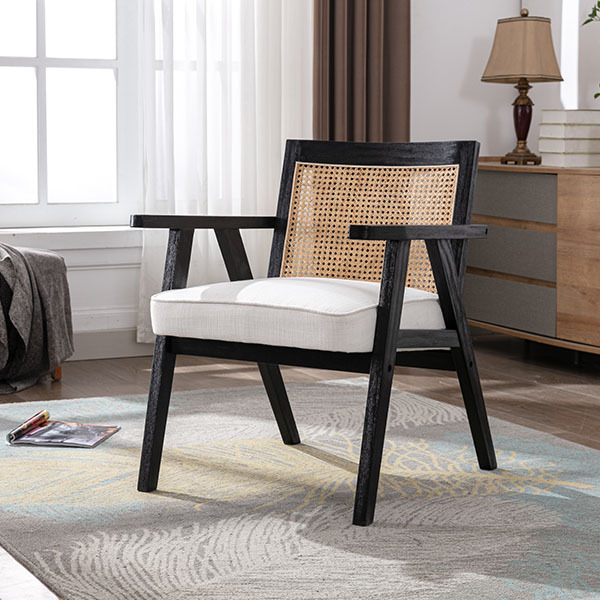 Upholstered Cane Lounge Chair
