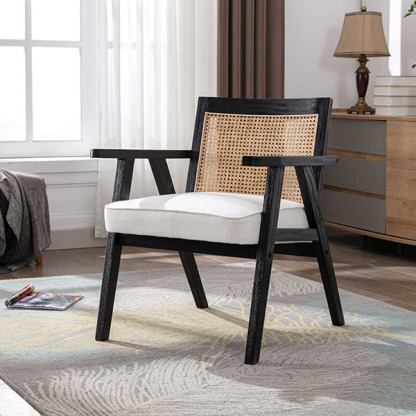 Upholstered Cane Lounge Chair