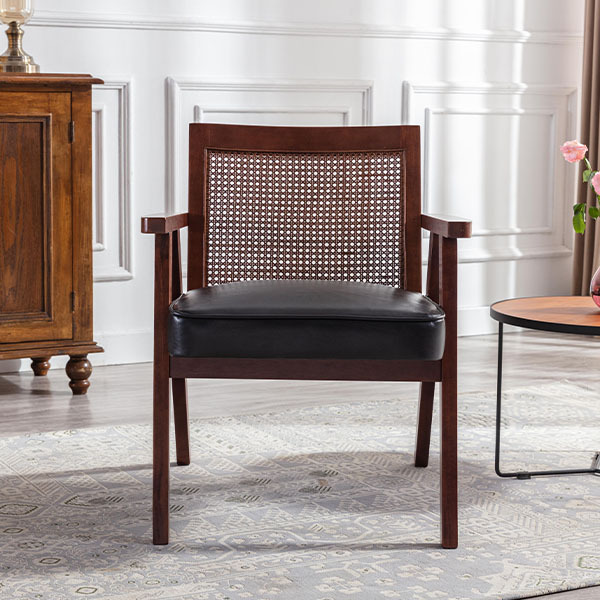 Upholstered Cane Lounge Chair