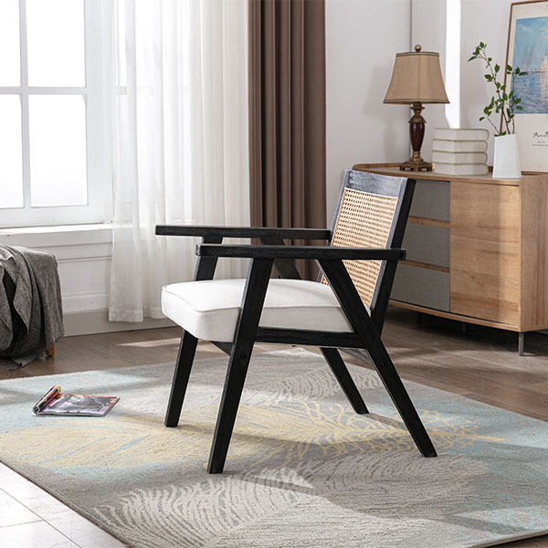 Upholstered Cane Lounge Chair