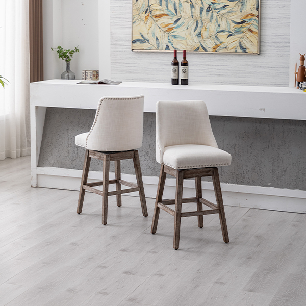Branxton 27" Linen Counter Bar Stool (Set of 2)-Daya Lane-Modern,DR,Wood,Dark Wood,Dining Chairs,Stools & Bar Stools,Fabric,button tufted,CS,nails,farmhouse