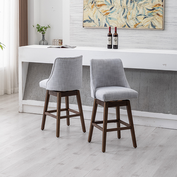 Branxton 27" Linen Counter Bar Stool (Set of 2)-Daya Lane-Modern,DR,Wood,Dark Wood,Dining Chairs,Stools & Bar Stools,Fabric,button tufted,CS,nails,farmhouse