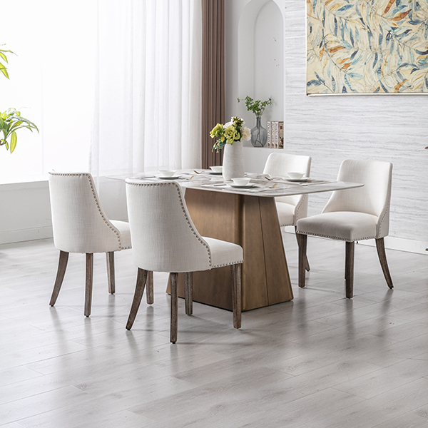 Eloise Linen Dining Chairs (Set of 2)-Daya Lane-farmhouse,DR,mid century modern,Dining Chairs,Dark Wood,Wood,Fabric,button tufted,nails,DC