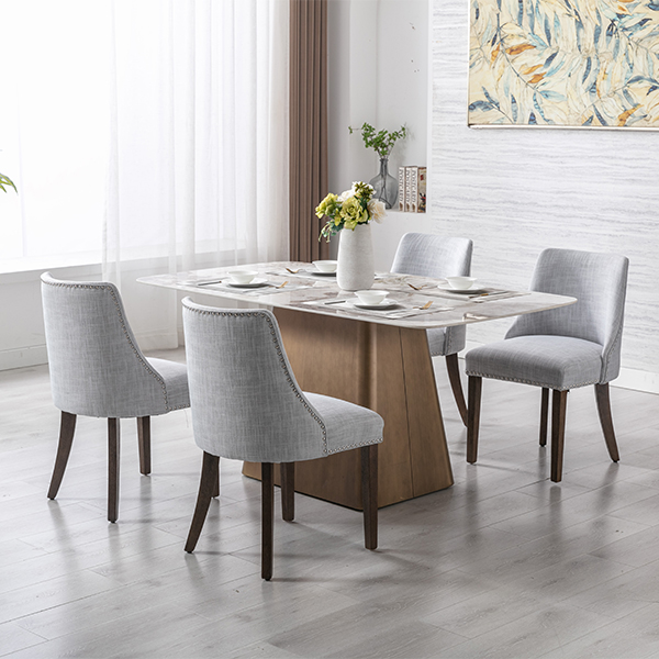 Eloise Linen Dining Chairs (Set of 2)-Daya Lane-farmhouse,DR,mid century modern,Dining Chairs,Dark Wood,Wood,Fabric,button tufted,nails,DC