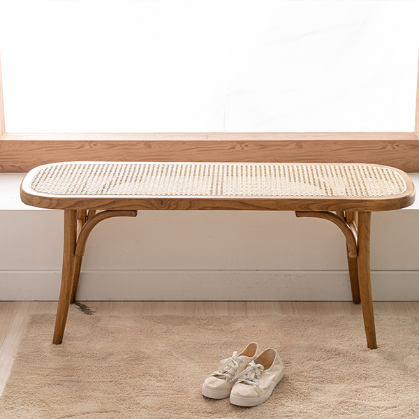 Round Cane Bench-Daya Lane-LV,DR,Wood,Rattan & Cane,Light Wood,Benches,BH,farmhouse,Entryway