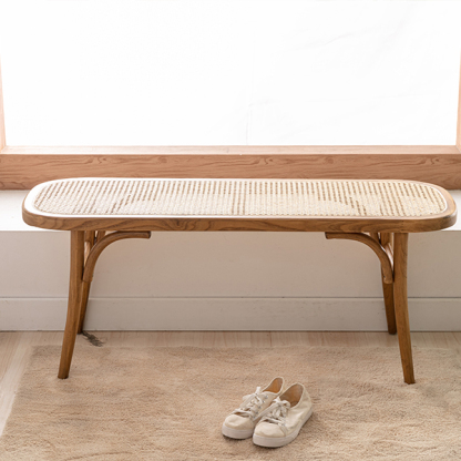 Round Cane Bench-Daya Lane-LV,DR,Wood,Rattan & Cane,Light Wood,Benches,BH,farmhouse,Entryway