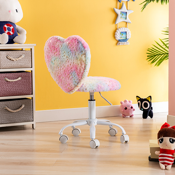 Cute Fuzzy Kids Study Desk Chair Heart Shape for Girls Daya Lane Back