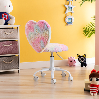 Cute Fuzzy Kids Study Desk Chair Heart Shape for Girls Daya Lane Back
