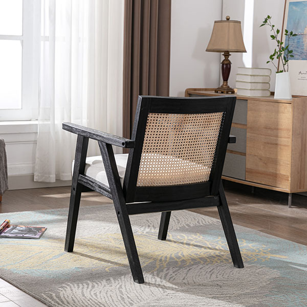 Upholstered Cane Lounge Chair