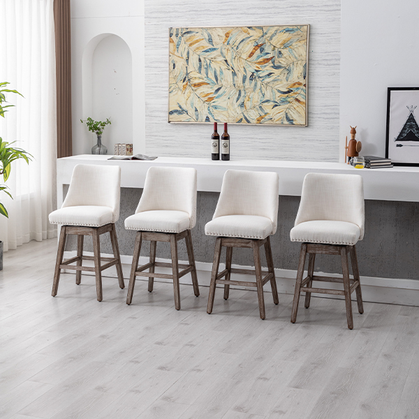 Branxton 27" Linen Counter Bar Stool (Set of 2)-Daya Lane-Modern,DR,Wood,Dark Wood,Dining Chairs,Stools & Bar Stools,Fabric,button tufted,CS,nails,farmhouse