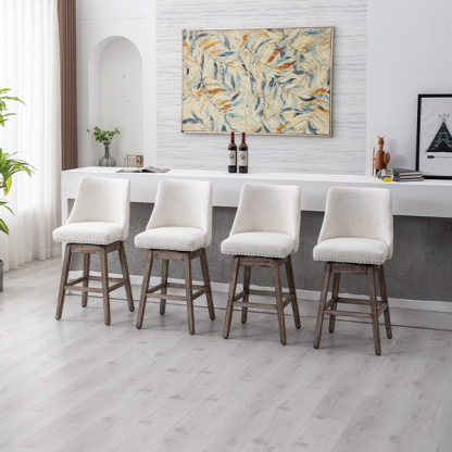 Branxton 27" Linen Counter Bar Stool (Set of 2)-Daya Lane-Modern,DR,Wood,Dark Wood,Dining Chairs,Stools & Bar Stools,Fabric,button tufted,CS,nails,farmhouse