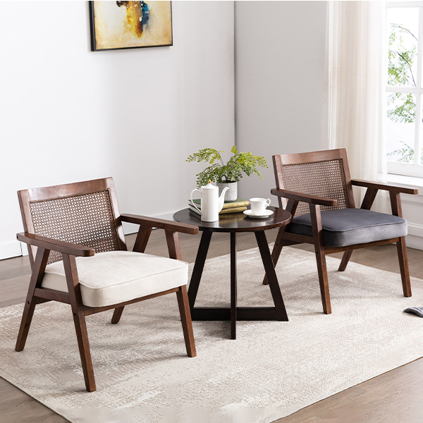 Upholstered Cane Lounge Chair