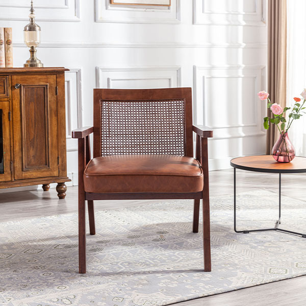 Upholstered Cane Lounge Chair