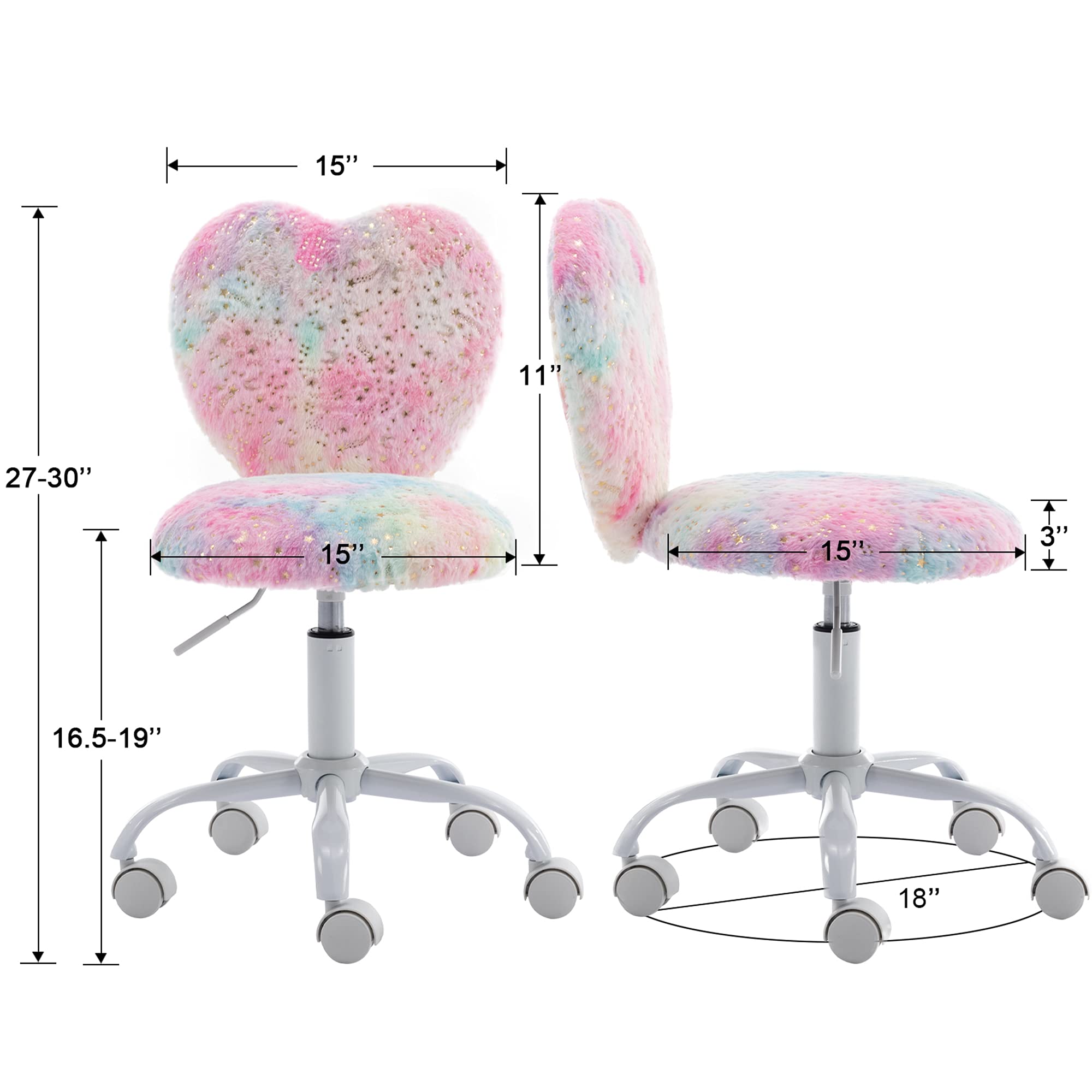 Sparkling Kids Desk Chair Rolling Study Home Office Chair Faux Fur