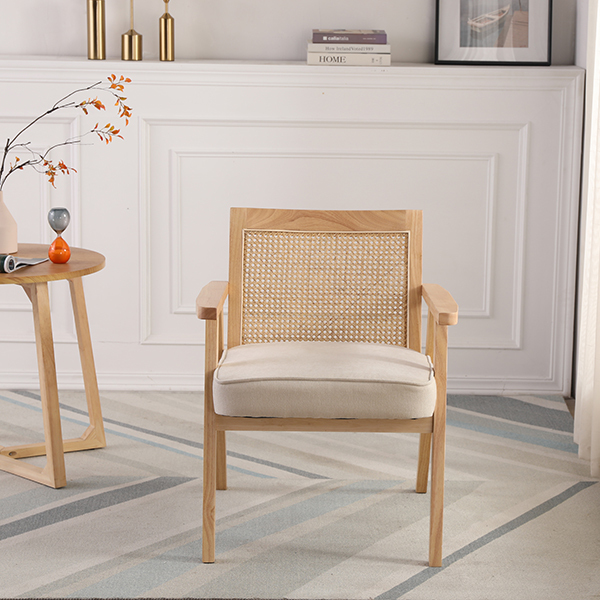 Upholstered Cane Lounge Chair