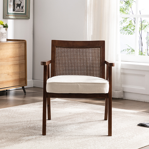 Upholstered Cane Lounge Chair