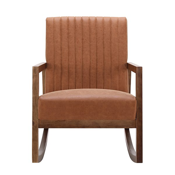 Brooklyn Leather Rocking Chair-Daya Lane-Leather,Armchairs & Accent Chairs,Wood,Dark Wood,LV,mid century modern
