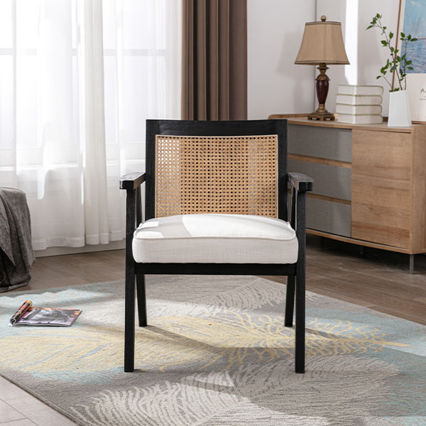 Upholstered Cane Lounge Chair