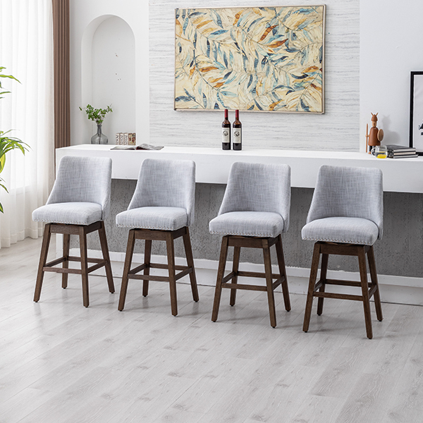 Branxton 27" Linen Counter Bar Stool (Set of 2)-Daya Lane-Modern,DR,Wood,Dark Wood,Dining Chairs,Stools & Bar Stools,Fabric,button tufted,CS,nails,farmhouse