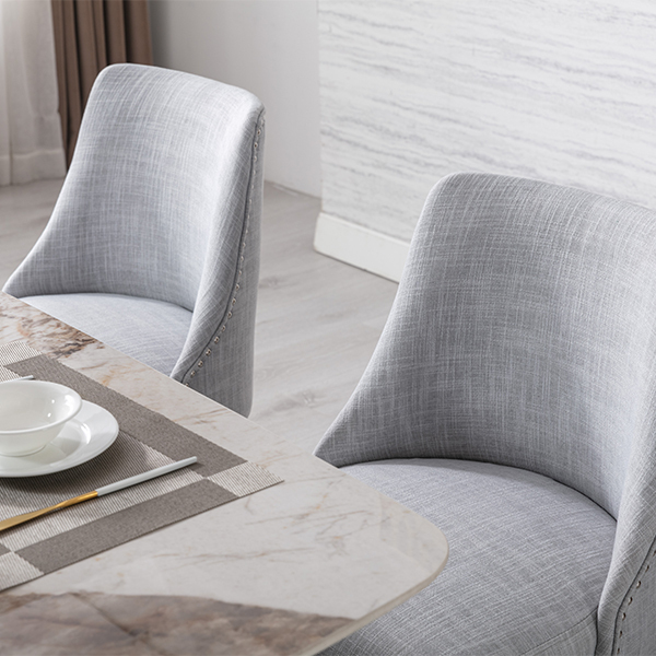 Eloise Linen Dining Chairs (Set of 2)-Daya Lane-farmhouse,DR,mid century modern,Dining Chairs,Dark Wood,Wood,Fabric,button tufted,nails,DC