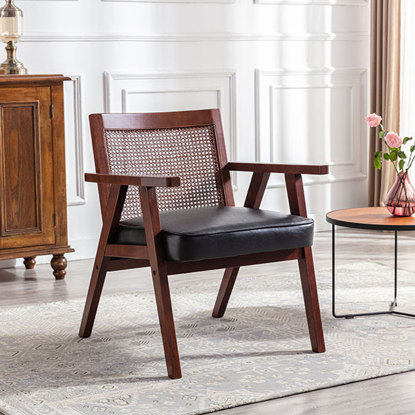 Upholstered Cane Lounge Chair