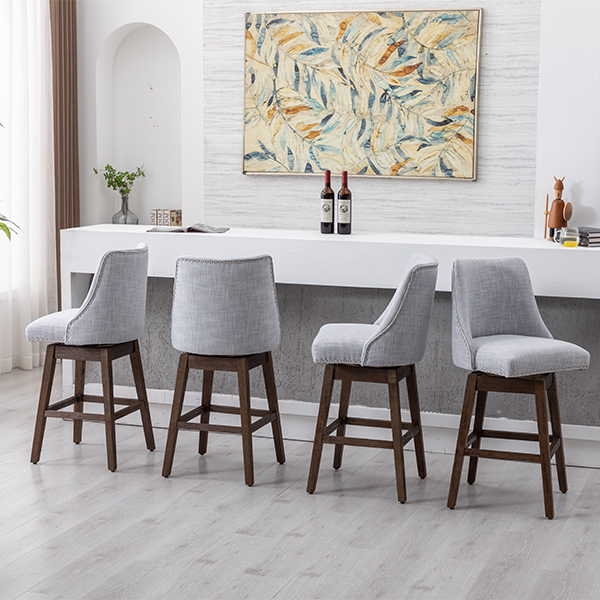 Branxton 27" Linen Counter Bar Stool (Set of 2)-Daya Lane-Modern,DR,Wood,Dark Wood,Dining Chairs,Stools & Bar Stools,Fabric,button tufted,CS,nails,farmhouse