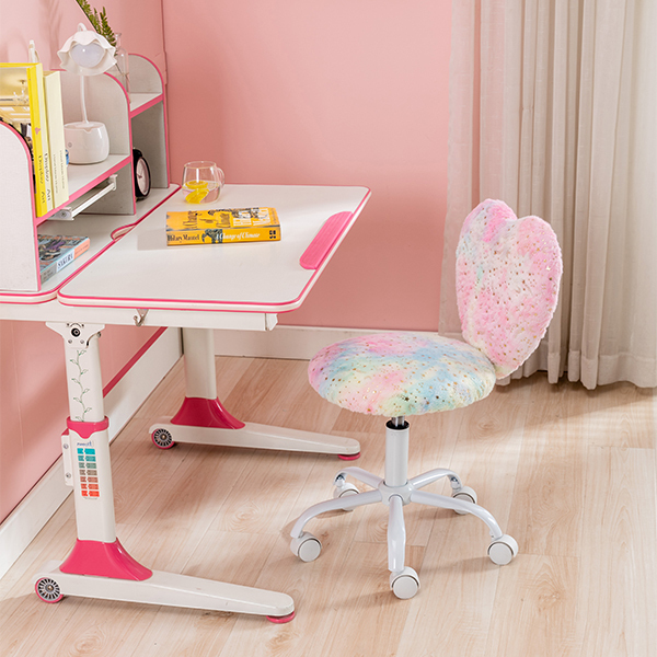 Cute Fuzzy Kids Study Desk Chair Heart Shape for Girls Daya Lane