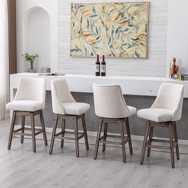 Branxton 27" Linen Counter Bar Stool (Set of 2)-Daya Lane-Modern,DR,Wood,Dark Wood,Dining Chairs,Stools & Bar Stools,Fabric,button tufted,CS,nails,farmhouse