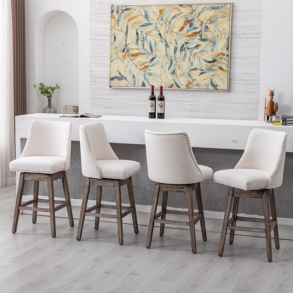 Branxton 27" Linen Counter Bar Stool (Set of 2)-Daya Lane-Modern,DR,Wood,Dark Wood,Dining Chairs,Stools & Bar Stools,Fabric,button tufted,CS,nails,farmhouse