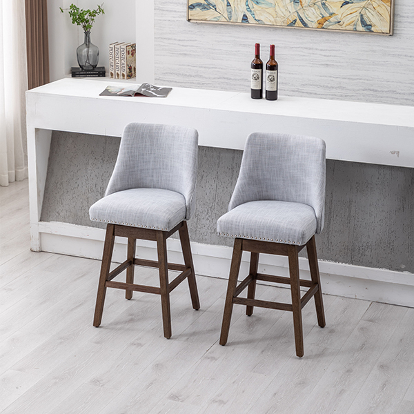 Branxton 27" Linen Counter Bar Stool (Set of 2)-Daya Lane-Modern,DR,Wood,Dark Wood,Dining Chairs,Stools & Bar Stools,Fabric,button tufted,CS,nails,farmhouse