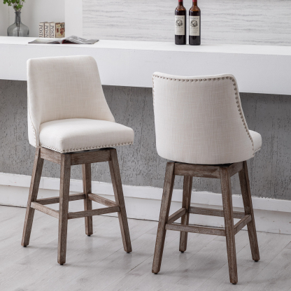 Branxton 27" Linen Counter Bar Stool (Set of 2)-Daya Lane-Modern,DR,Wood,Dark Wood,Dining Chairs,Stools & Bar Stools,Fabric,button tufted,CS,nails,farmhouse